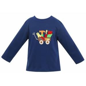 NEW CLAIRE & CHARLIE boy's tool applique long sleeve tee shirt in navy
